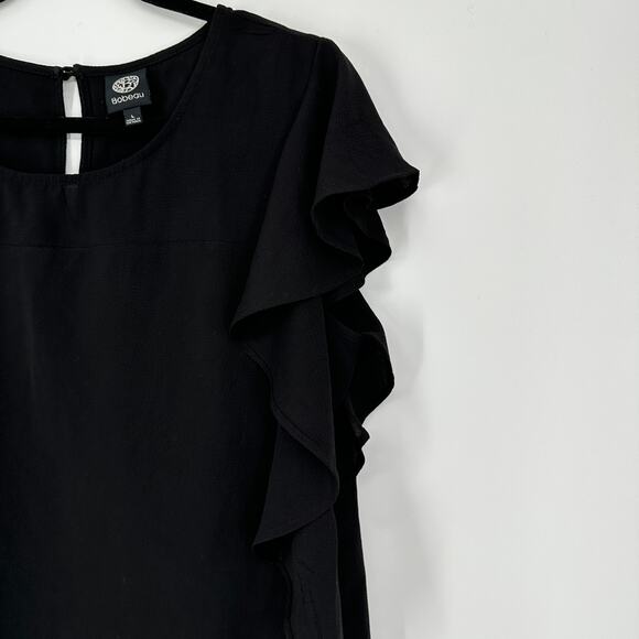 Bobeau Black Flutter Cap Sleeve Keyhole Neck Womens Blouse Large - Picture 4 of 6